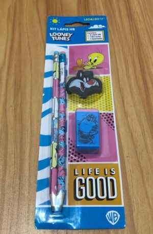 Kit Lápis Hb Looney Tunes 2 Lapis - Apontador - Borracha (1)